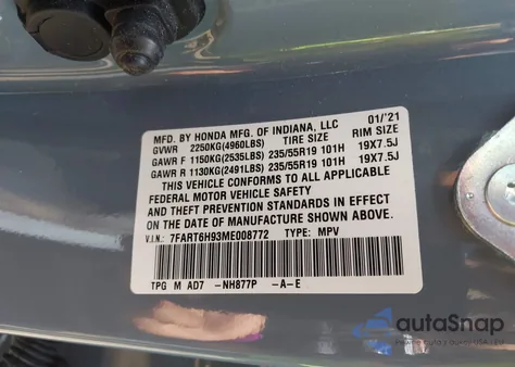 2021 Honda Cr-V Touring from USA, damaged, VIN 7FART6H93ME008772